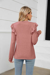 Ruffle Shoulder Long Sleeve T-Shirt Women's T-Shirts - Tophatter Daily Deals