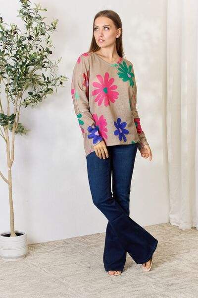 Hopely Full Size Floral V-Neck Long Sleeve Top Blouses - Tophatter Daily Deals