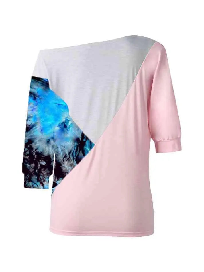 Color Block Three-Quarter Sleeve Blouse Blouses - Tophatter Daily Deals