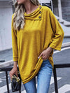 Round Neck Decorative Button Long Sleeve Blouse Blouses - Tophatter Daily Deals