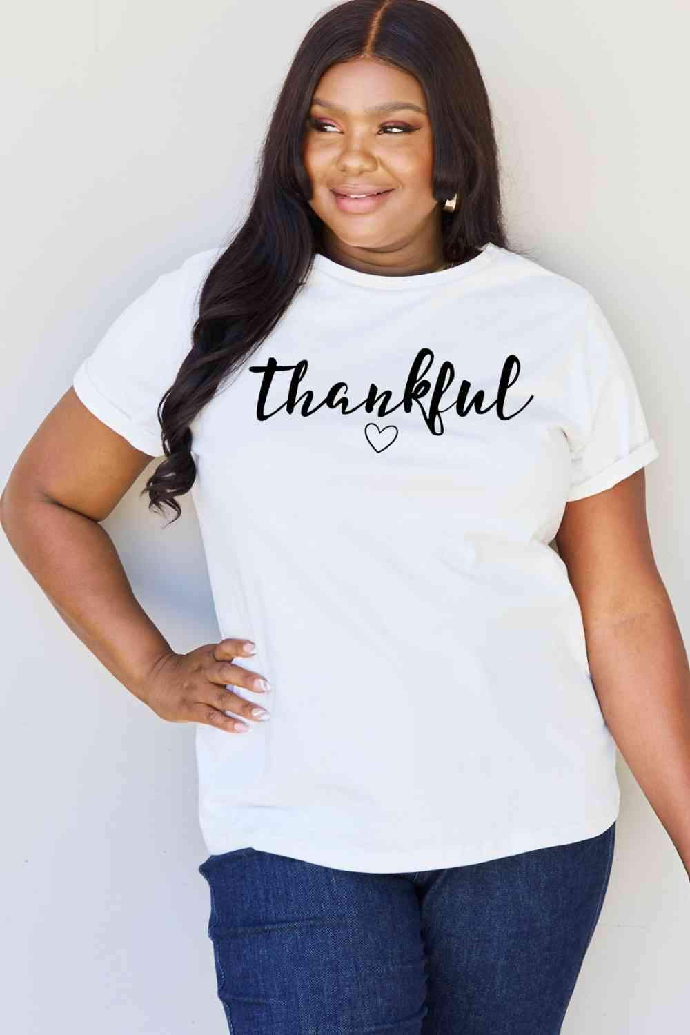 Simply Love Full Size THANKFUL Graphic T-Shirt Bleach Women's T-Shirts - Tophatter Daily Deals