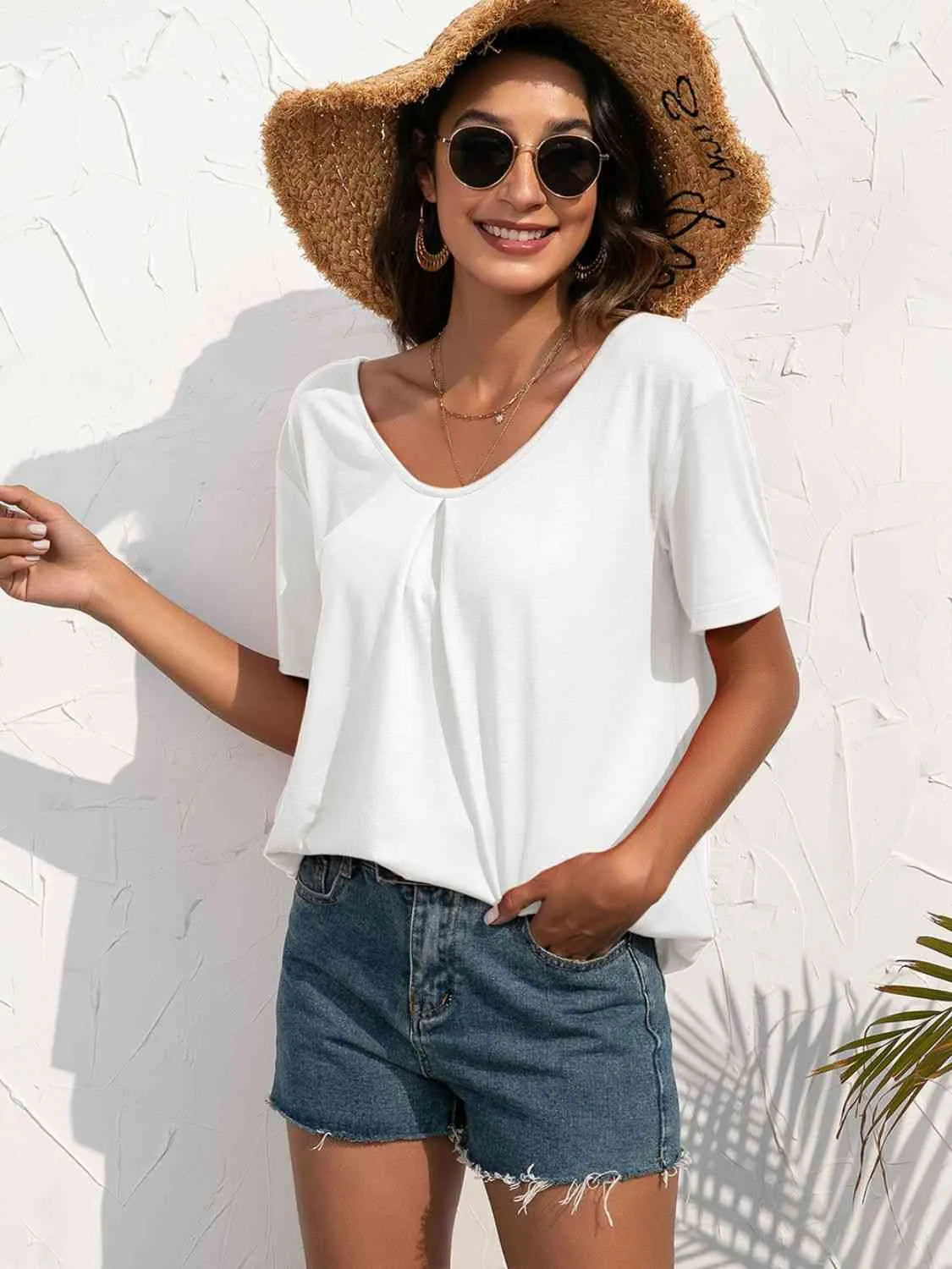 Lace Trim Short Sleeve Top Blouses - Tophatter Daily Deals