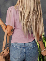 V-Neck Flutter Sleeve Top Blouses - Tophatter Daily Deals