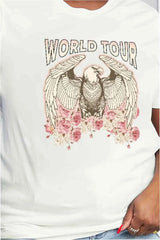 Simply Love Full Size WORLD TOUR Eagle Graphic Cotton Tee Women's T-Shirts - Tophatter Daily Deals
