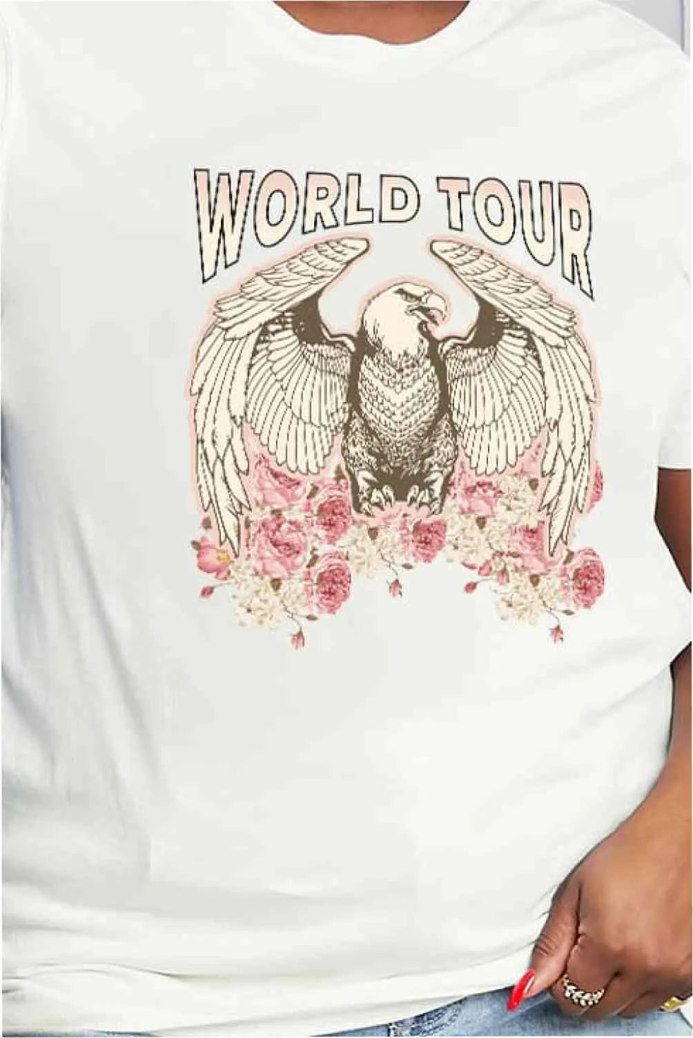 Simply Love Full Size WORLD TOUR Eagle Graphic Cotton Tee Women's T-Shirts - Tophatter Daily Deals