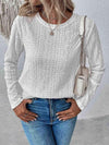 Eyelet Round Neck Long Sleeve Top Women's T-Shirts - Tophatter Daily Deals