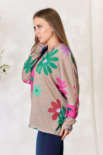 Hopely Full Size Floral V-Neck Long Sleeve Top Blouses - Tophatter Daily Deals