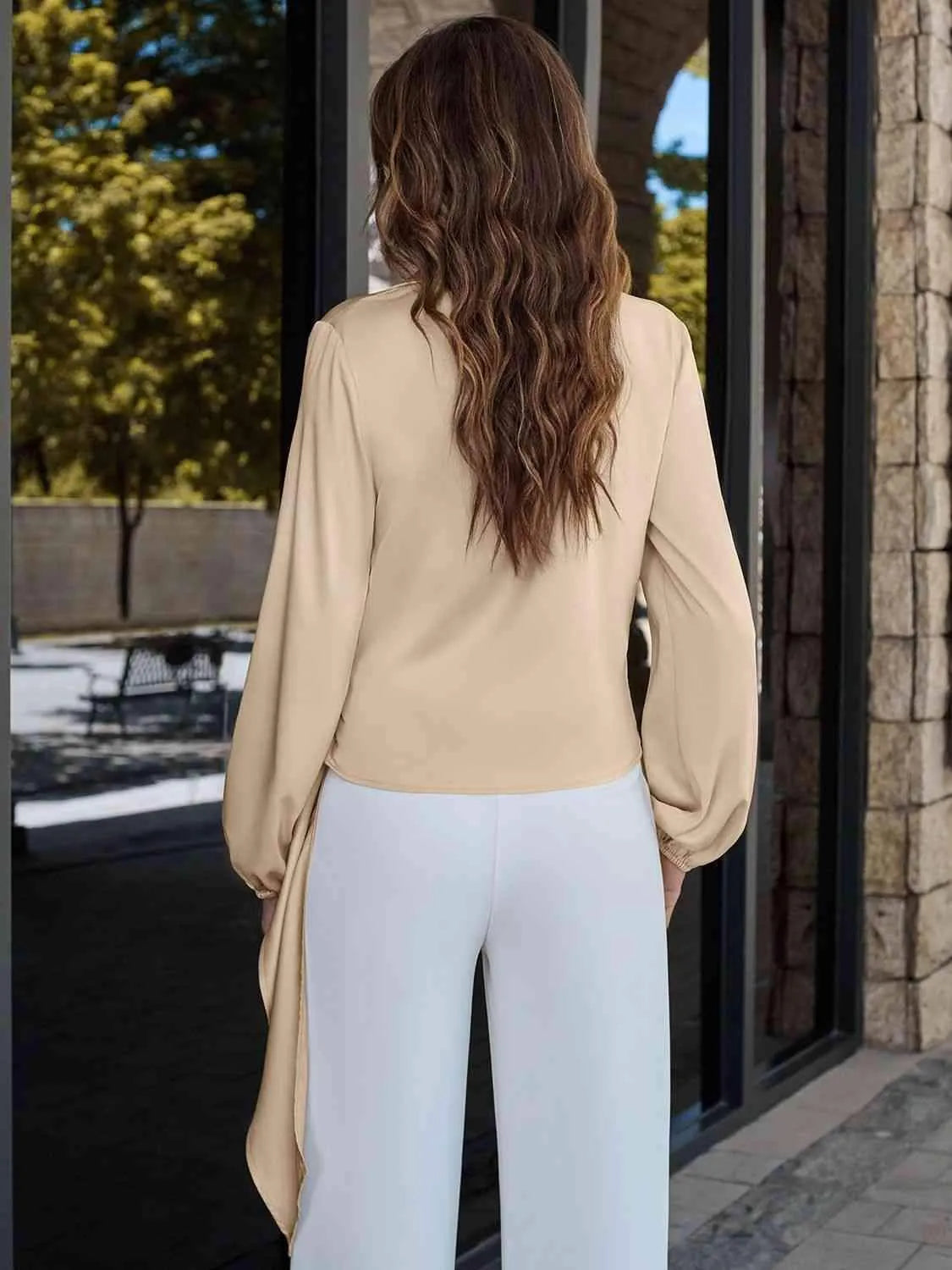 Surplice Neck Long Sleeve Blouse Blouses - Tophatter Daily Deals