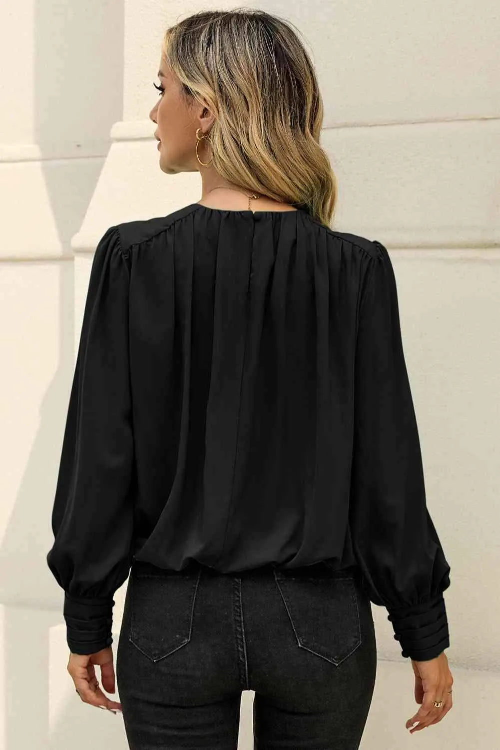 Round Neck Puff Sleeve Blouse Blouses - Tophatter Daily Deals