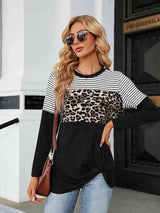 Color Block Round Neck Long Sleeve Blouse Blouses - Tophatter Daily Deals