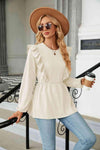 Round Neck Ruffled Peplum Blouse Blouses - Tophatter Daily Deals