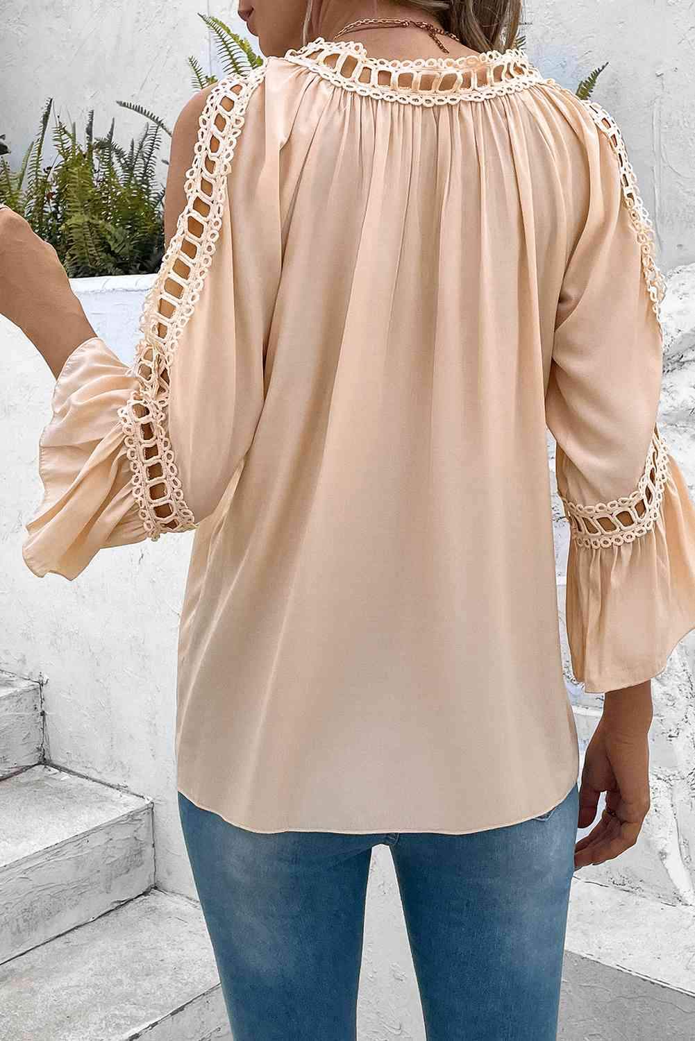 Cutout Long Sleeve Round Neck Blouse Blouses - Tophatter Daily Deals