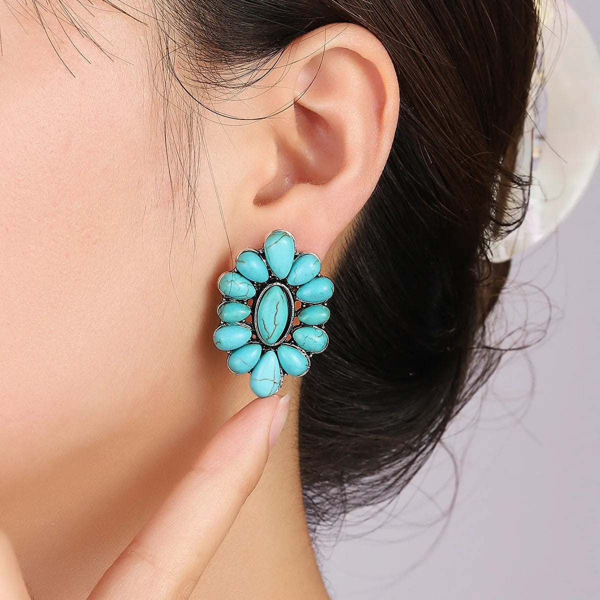 Flower Shape Artificial Turquoise Earrings Earrings - Tophatter Daily Deals