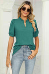 Notched Neck Puff Sleeve T-Shirt Women's T-Shirts - Tophatter Daily Deals