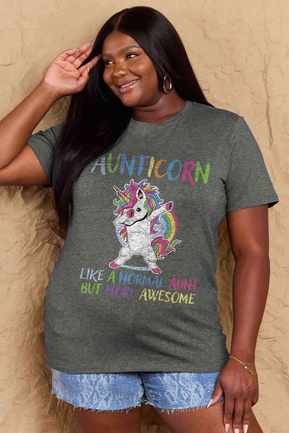 Simply Love Full Size AUNTICORN LIKE A NORMAL AUNT BUT MORE AWESOME Graphic Cotton Tee Women's T-Shirts - Tophatter Daily Deals