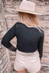 Spliced Lace Round Neck Long Sleeve Top Blouses - Tophatter Daily Deals