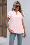 Eyelet Notched Neck Flutter Sleeve Top Blush Pink Women's T-Shirts - Tophatter Daily Deals