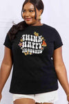 Simply Love Full Size THINK HAPPY THOUGHTS Graphic Cotton Tee Black Women's T-Shirts - Tophatter Daily Deals