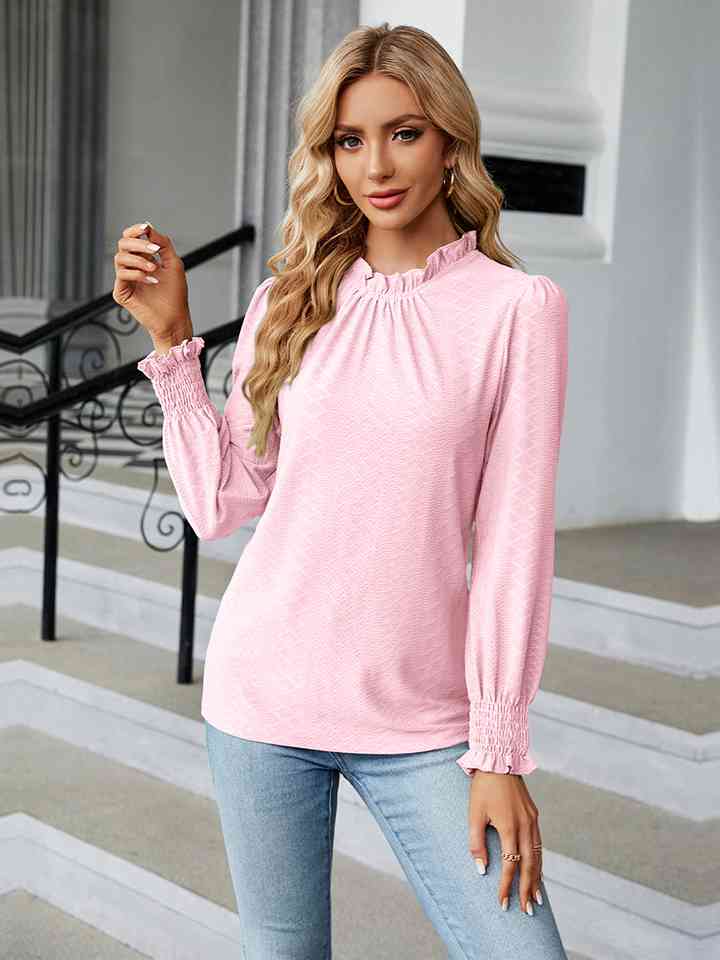 Round Neck Flounce Sleeve Blouse Women's T-Shirts - Tophatter Daily Deals