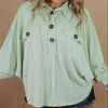 Plus Size Collared Neck Half Button Top Light Green Blouses - Tophatter Daily Deals