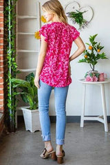 Heimish Full Size Printed Ruffle Cap Sleeve Top Blouses - Tophatter Daily Deals