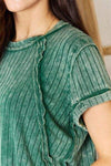 Zenana Washed Ribbed Short Sleeve T-Shirt Blouses - Tophatter Daily Deals