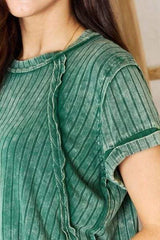Zenana Washed Ribbed Short Sleeve T-Shirt Blouses - Tophatter Daily Deals