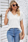 V-Neck Twisted Short Sleeve T-Shirt White Women's T-Shirts - Tophatter Daily Deals