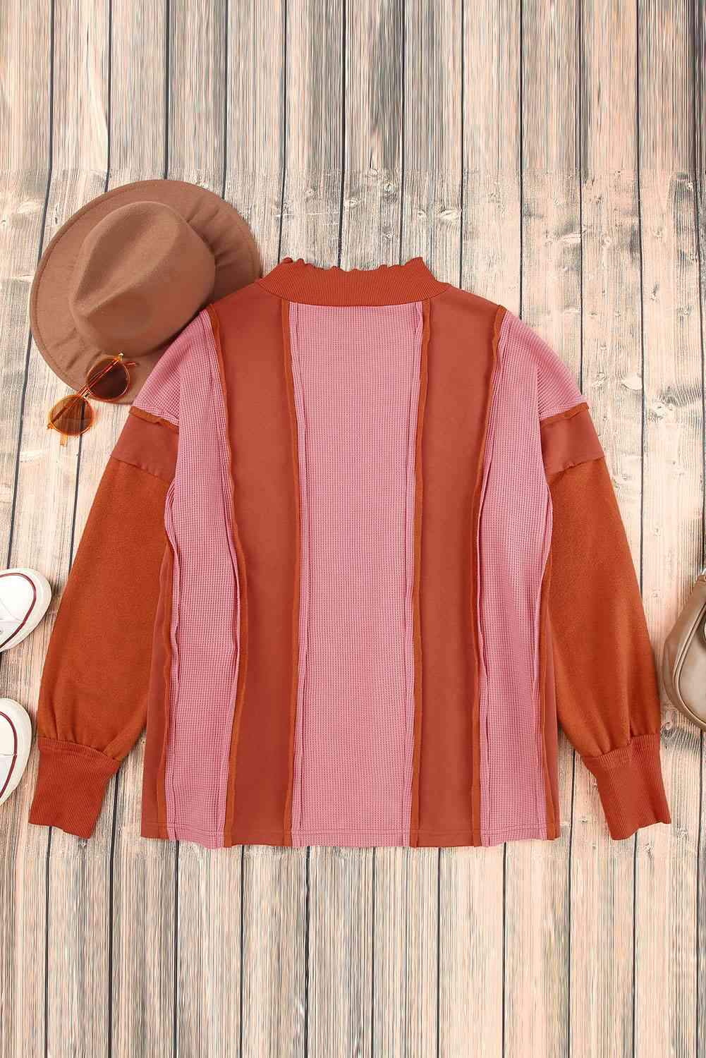 Color Block Exposed Seam Top Blouses - Tophatter Daily Deals