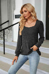 Ribbed Square Neck Long Sleeve T-Shirt Women's T-Shirts - Tophatter Daily Deals