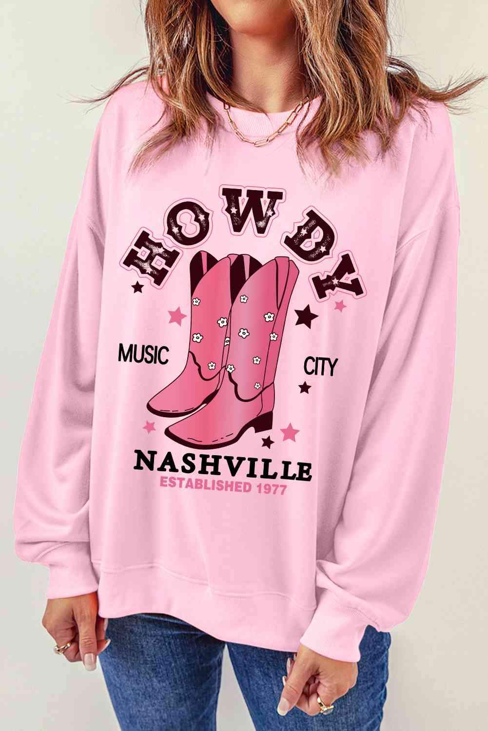 Cowboy Boots Graphic Dropped Shoulder Sweatshirt Blush Pink - Tophatter Daily Deals