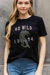 Simply Love Full Size GO WILD 1974 Graphic Cotton Tee Black Women's T-Shirts - Tophatter Daily Deals