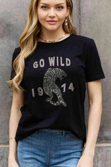 Simply Love Full Size GO WILD 1974 Graphic Cotton Tee Black Women's T-Shirts - Tophatter Daily Deals