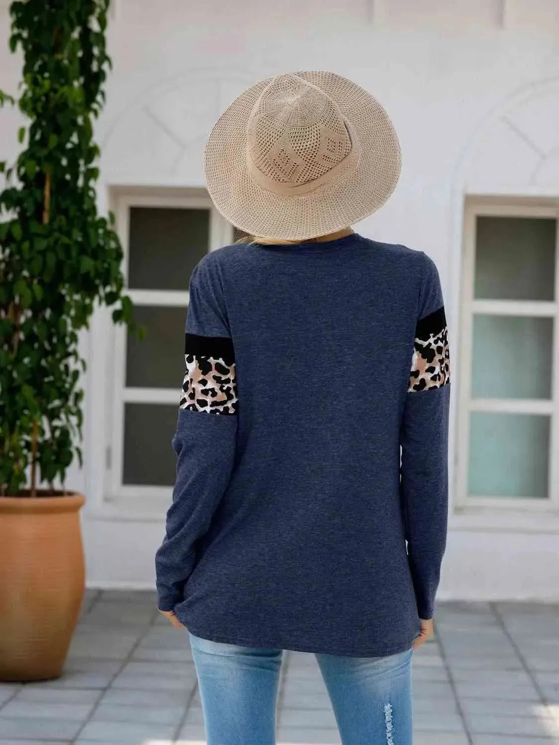 Leopard Round Neck Long Sleeve T-Shirt Women's T-Shirts - Tophatter Daily Deals