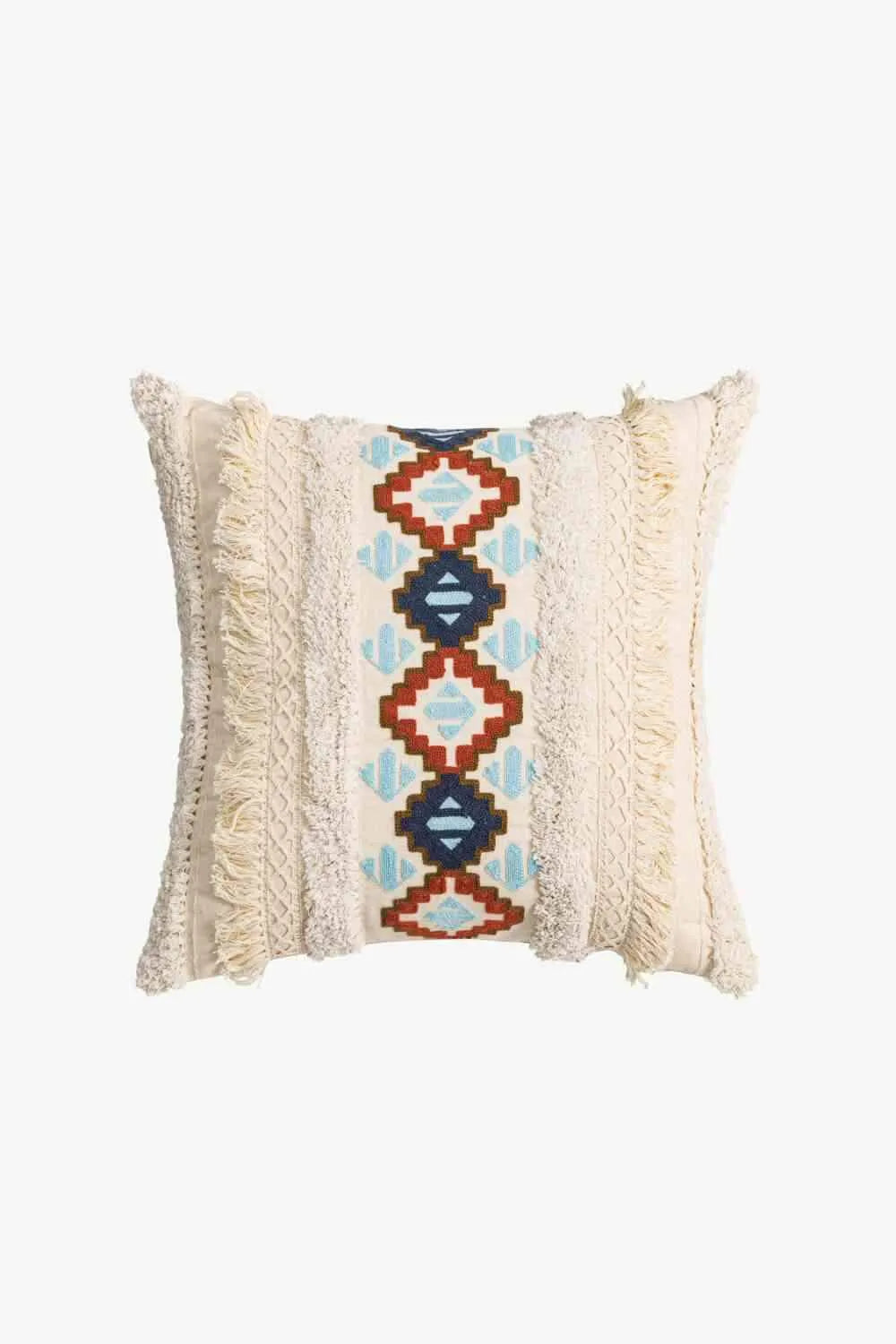 Embroidered Fringe Detail Decorative Throw Pillow Case Square One Size Decorative Pillowcases - Tophatter Daily Deals