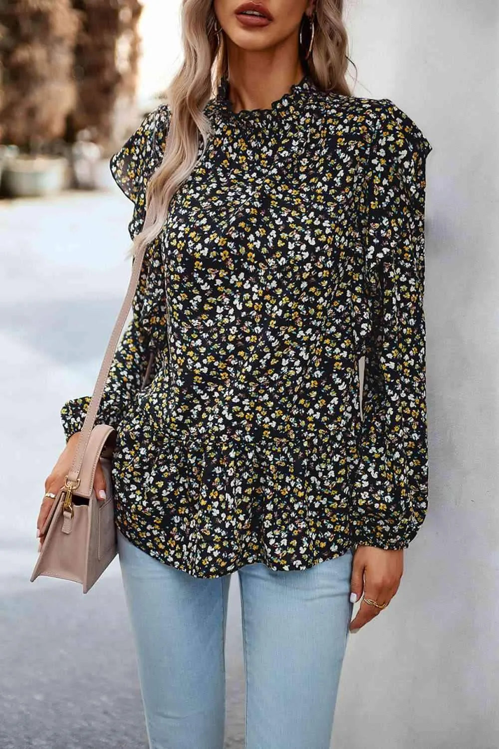Ruffle Collar Long Sleeve Peplum Top Blouses - Tophatter Daily Deals