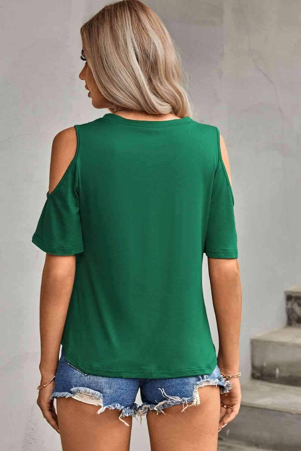 Tied Cutout Cold-Shoulder Top Blouses - Tophatter Daily Deals