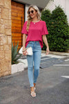 Pleated Flutter Sleeve Round Neck Blouse Blouses - Tophatter Daily Deals