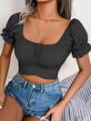 Square Neck Crisscross Flounce Sleeve Cropped Top Blouses - Tophatter Daily Deals