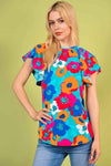 Floral Round Neck Tied Blouse Multicolor Blouses - Tophatter Daily Deals