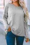 Dropped Shoulder V-Neck Top Gray Blouses - Tophatter Daily Deals