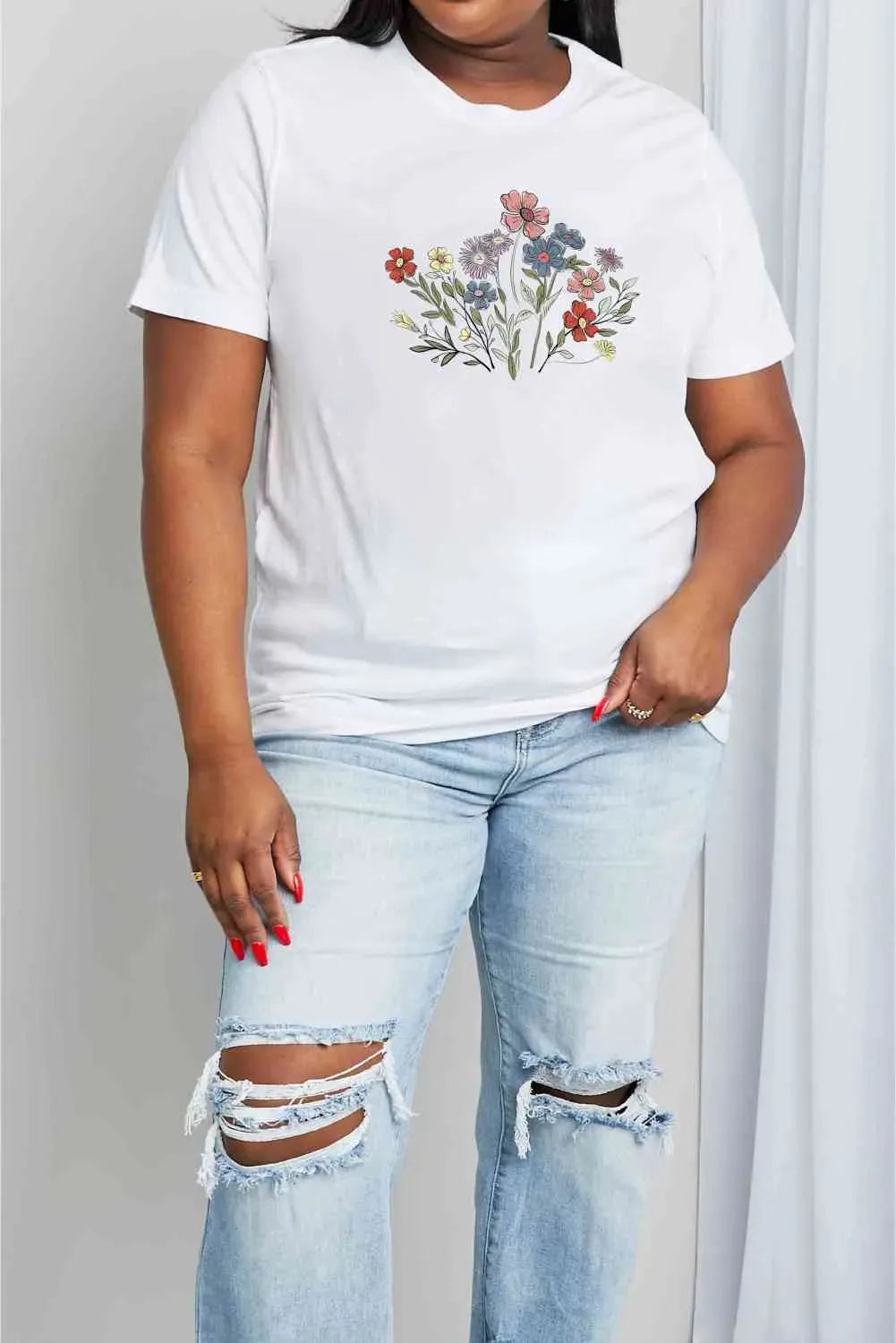 Simply Love Simply Love Full Size Flower Graphic Cotton Tee Women's T-Shirts - Tophatter Daily Deals