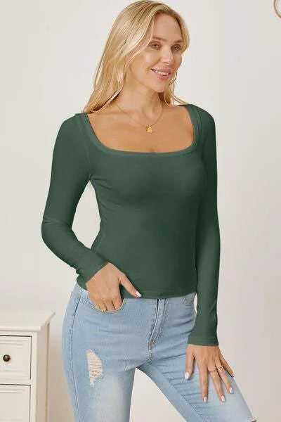 Square Neck Long Sleeve T-Shirt Women's T-Shirts - Tophatter Daily Deals