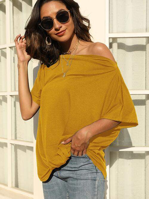 One Shoulder Short Sleeve T-Shirt Women's T-Shirts - Tophatter Daily Deals