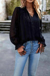 Swiss Dot Smocked Shoulder Blouse Black Blouses - Tophatter Daily Deals