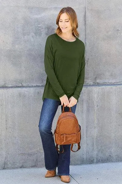 Basic Bae Full Size Round Neck Dropped Shoulder T-Shirt Women's T-Shirts - Tophatter Daily Deals