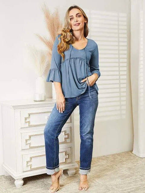 Ninexis Flounce Sleeve Full Size Babydoll Blouse Blouses - Tophatter Daily Deals