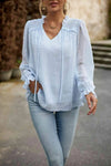 Swiss Dot Smocked Shoulder Blouse Blouses - Tophatter Daily Deals
