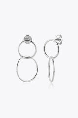 925 Sterling Silver Double Hoop Drop Earrings Silver One Size Earrings - Tophatter Daily Deals