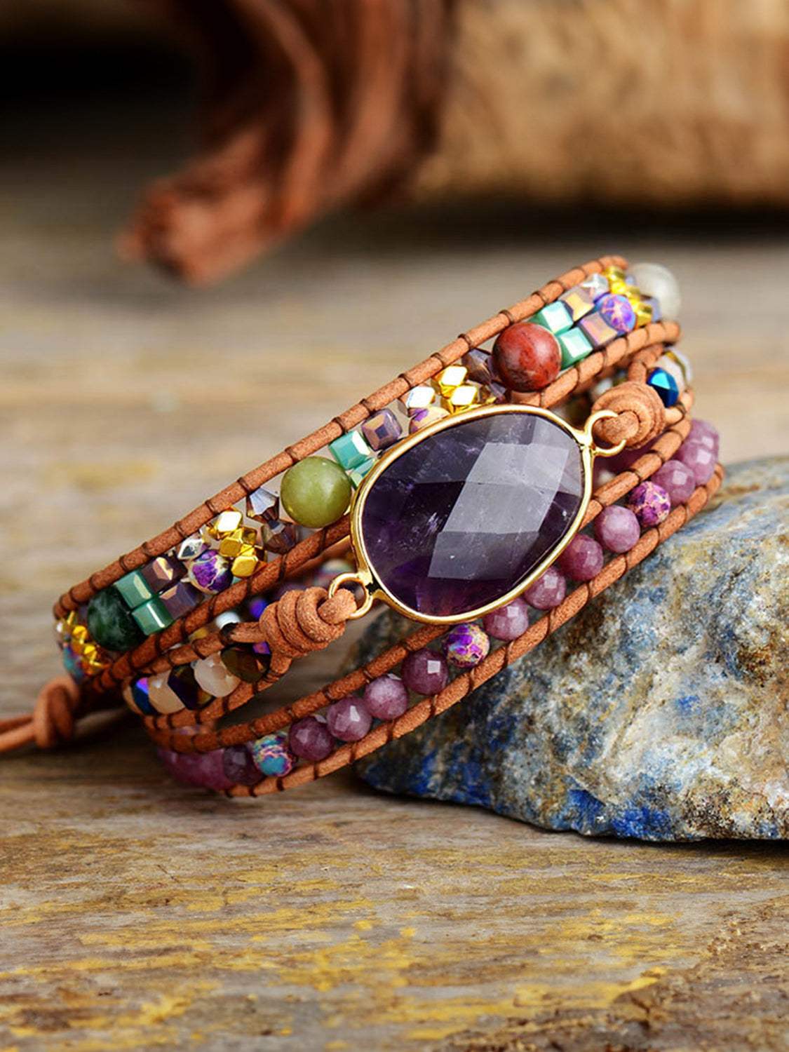 Triple-Layer Amethyst Bracelet Bracelets - Tophatter Daily Deals